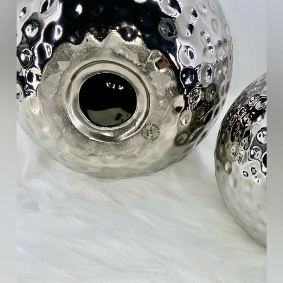 Torre & Tagus Decor Hammered Ceramic Decor Balls, Chrome, Set of Three (3) - Picture 4 of 8